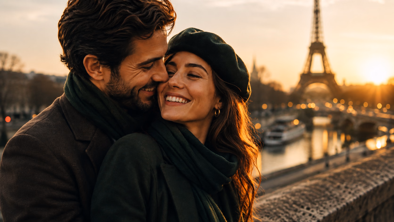 Casal admirando Paris ao entardecer